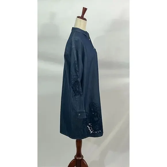 JOHNNY WAS Jade Sz S Small Katella Denim Eyelet Lace Shirt Dress NWT - Picture 5 of 10